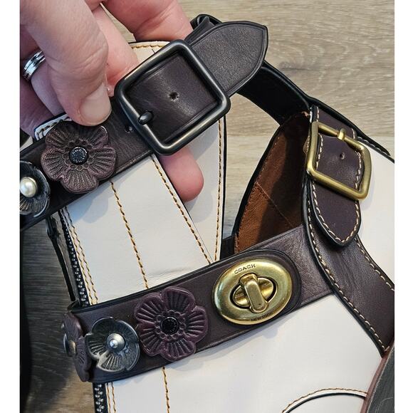 Coach Chalk Oxblood Moto Cutout Bootie 7B Buckle Flowers Mixed Metal Glam Casual - Picture 8 of 12